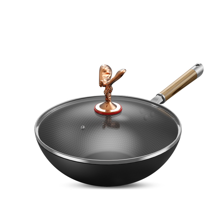 锻打老铁锅家用无涂层炒锅煎炒一体不粘锅不粘无健康炊具耐用白底实物图