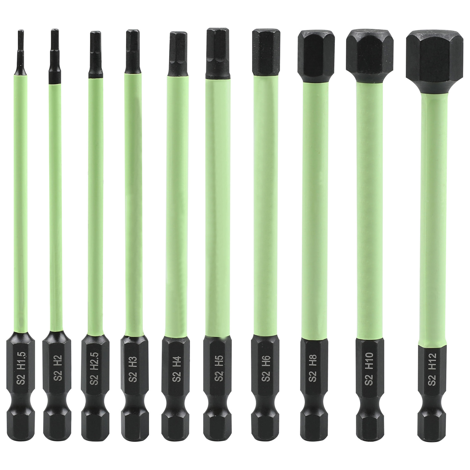 Green hexagon socket pneumatic screw air screwdriver S2 strong magnetic black phosphorus anti-rust screwdriver S2 strong magnetic black phosphorus 100L Item Picture