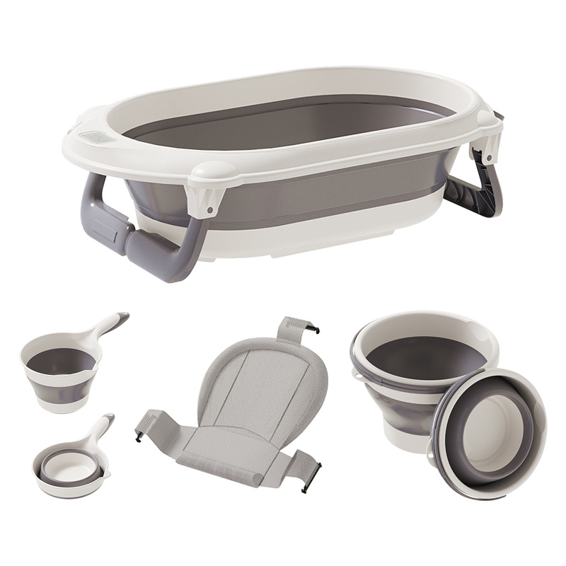 彩盒跨境感温折叠浴盆套装宝宝洗澡盆婴儿浴盆Babybathtub7set白底实物图