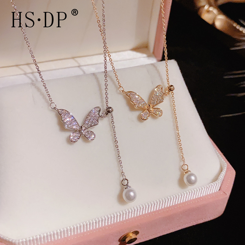 夏季新款小众设计感时尚精致抽拉式蝴蝶项链女气质高级感百搭颈链