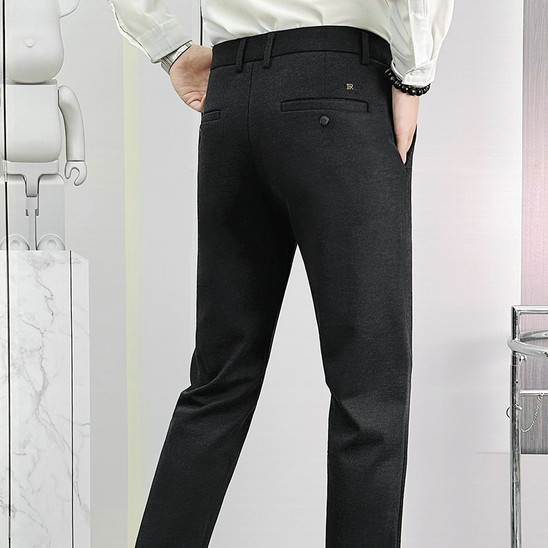 Men's fleece pants, dress pants, winter business casual warm straight-leg pants, long pants worn over them, middle-aged dad outfits details Picture