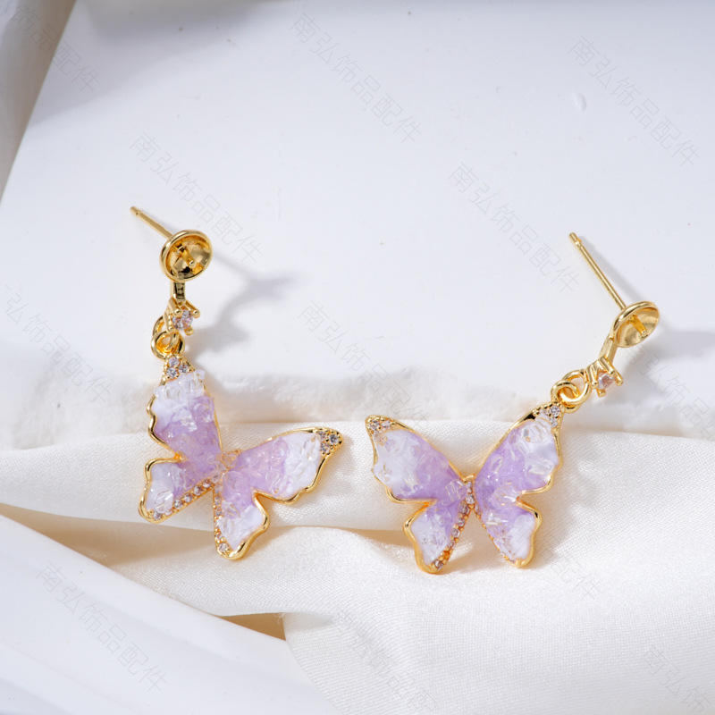 Pearl ring, earneedle pendant, micro-inlaid three-piece set, empty tray butterfly style, oil-dripping design, high-end DIY light luxury accessory details Picture