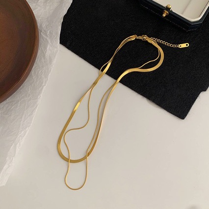 European and American InS-style fashionable titanium steel double-layer snake bone chain, plated and stacked necklace, women's fashionable short collarbone chain that does not fade Application Scenario