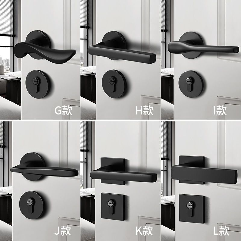 Black door lock, universal bedroom type household magnetic silent split door lock handle, minimalist interior door lock complete set Specification image