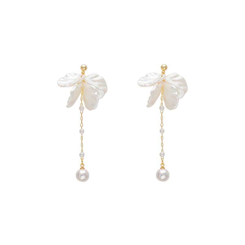 Hyacinth925 agujas de plata premium sense concha pétalos de perlas pendientes coreanos dulce temperamento orejeras largas borlas pendientes Item Picture