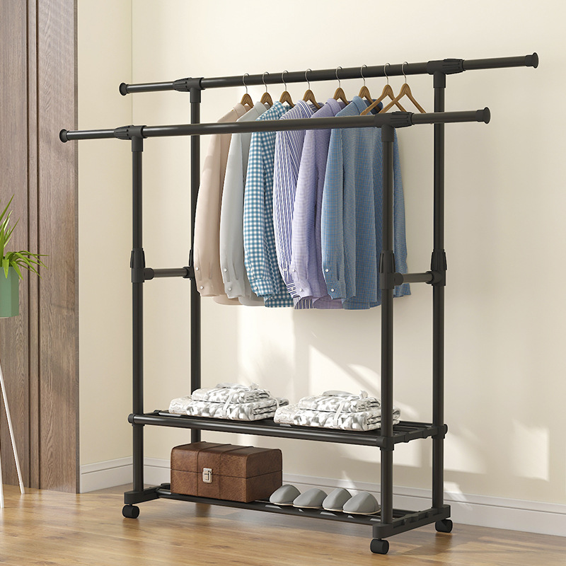 The clothes drying rack is a portable, simple double-pole indoor balcony hanging rack, a floor-standing telescopic and foldable clothes drying rack details Picture