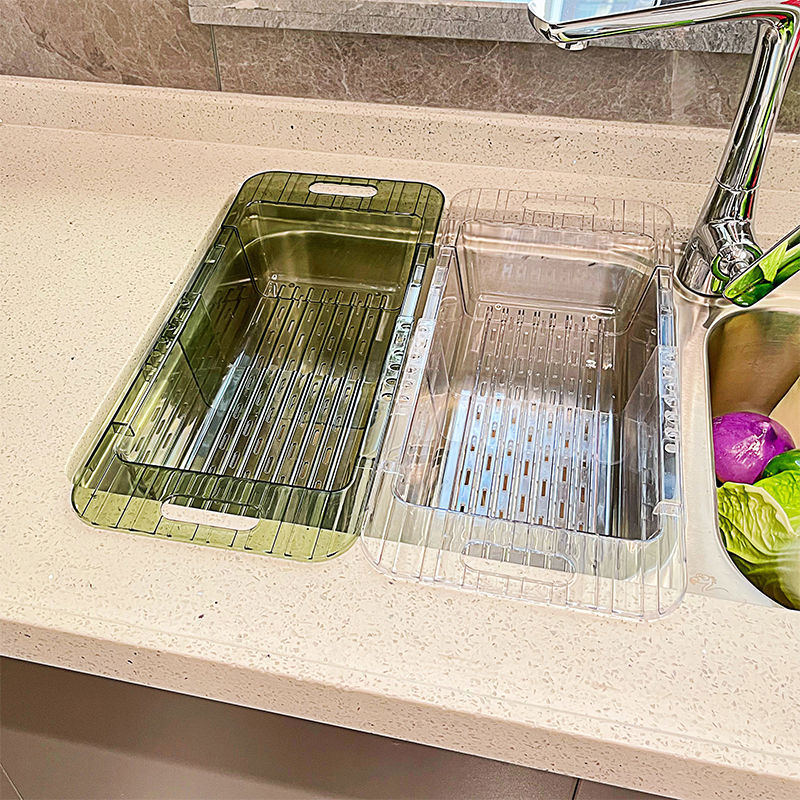 Kitchen telescopic draining rack, washing basin, draining basket, household plastic sink, water filter basket, sink, vegetable basket, storage rack details Picture