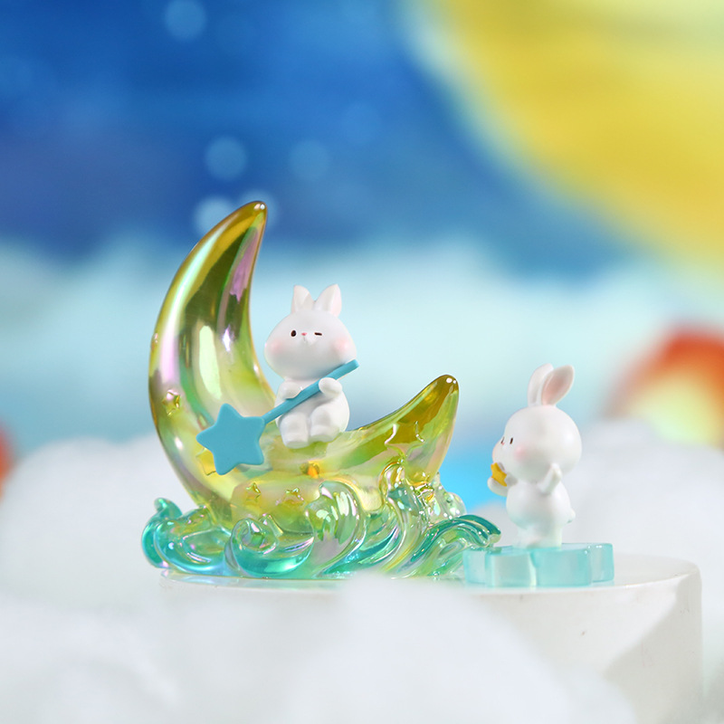 Moon Rabbit Dream Small Lamp Ornament, creative design for home living room desktop, resin handicraft gift, gift ornament details Picture