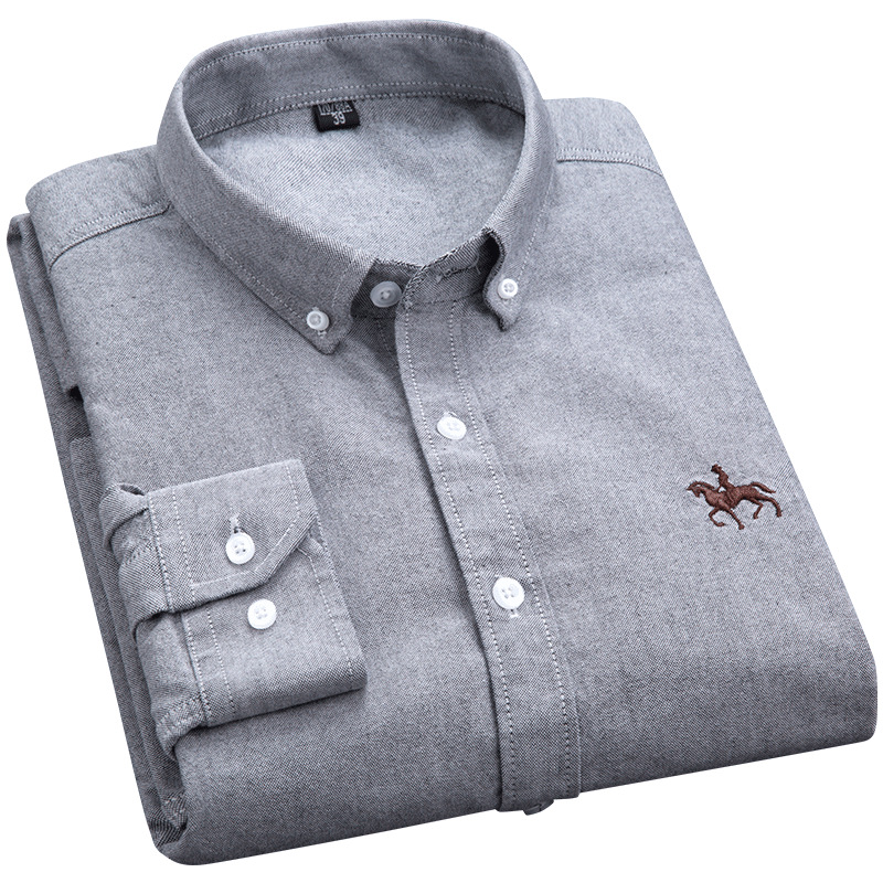 【38-46 large pure cotton 】 New men's long-sleeved Oxford fabric shirt, middle-aged and young men's horse logo men's business casual wear Item Picture