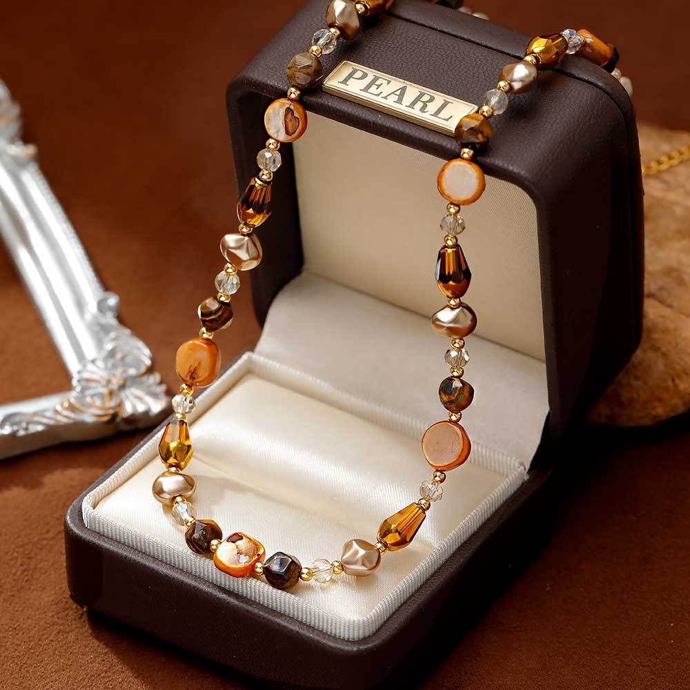 Hyacinth美拉德风 穿搭虎眼石长款串珠项链女配饰 2026抖音爆款轻奢锁骨链