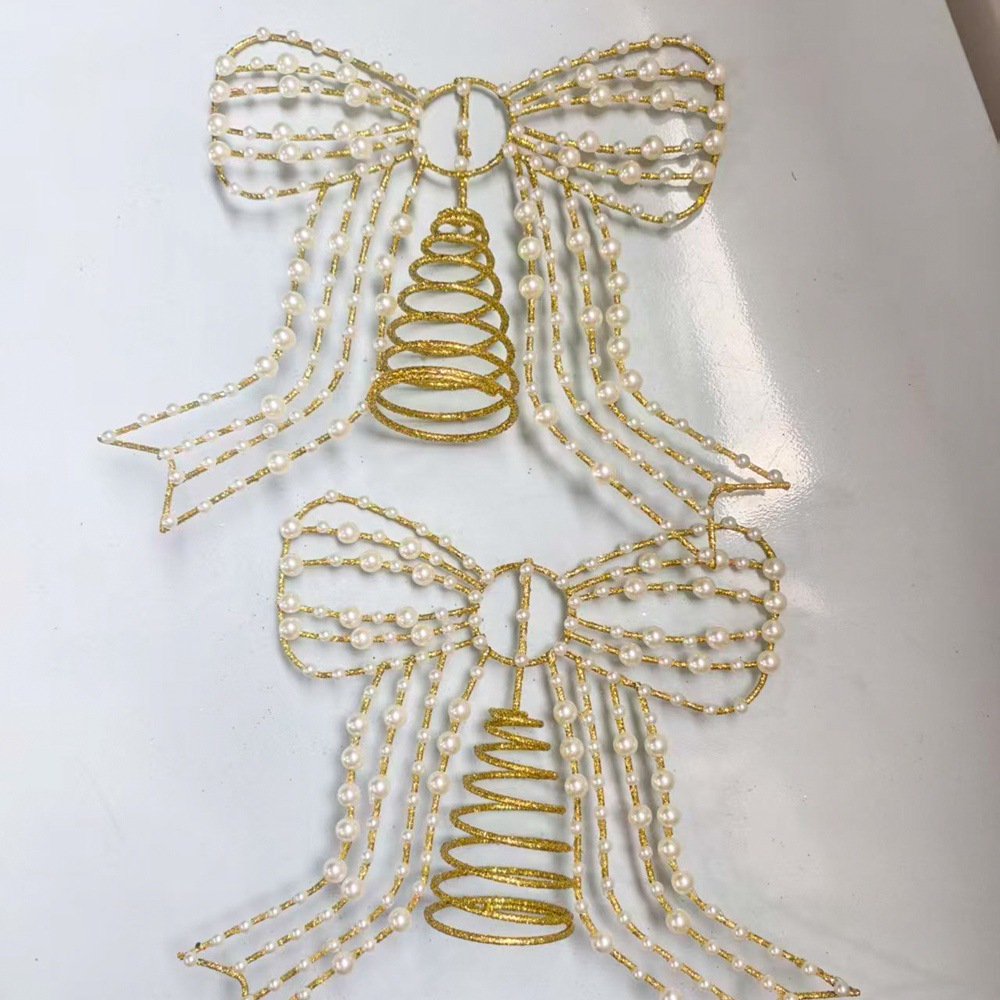 Cross-border plastic pearl bow Christmas tree top Star Christmas ornament, Valentine's Day decoration, festival ornament details Picture