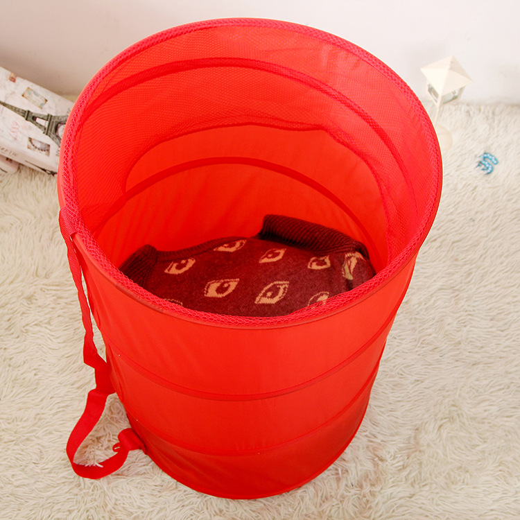 Quick-folding storage basket, large drawstring mouth back bag, round bucket, simple and plain color sundries storage, fabric laundry basket, toys, home storage bucket Specification image