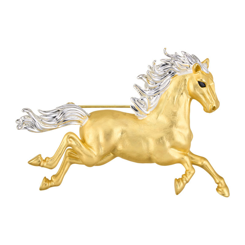 High-end two-color gold three-dimensional horse brooch, good luck for the New Year immediately, zodiac horse brooch gift, perfect choice for both men and women Item Picture