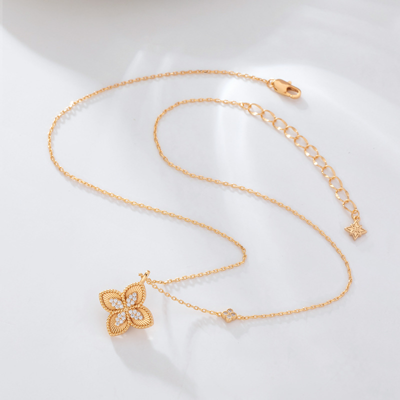柏伶新款四叶花项链饰品轻奢精致高级轻奢小众锁骨链饰品锁骨链女