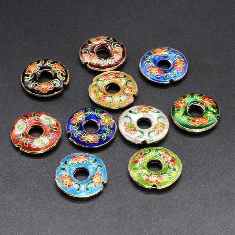 Traditional high-temperature enamel mechanism silver-blue ancient-style jewelry accessory, back cloud partition bead cloisonne 22mm peace pendant Application Scenario