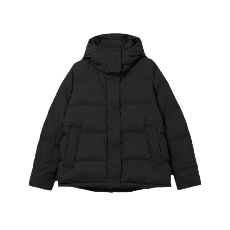 莆田高版本露露羽绒服五格面包服女士lulu四格鹅绒连帽保暖外套白底实物图