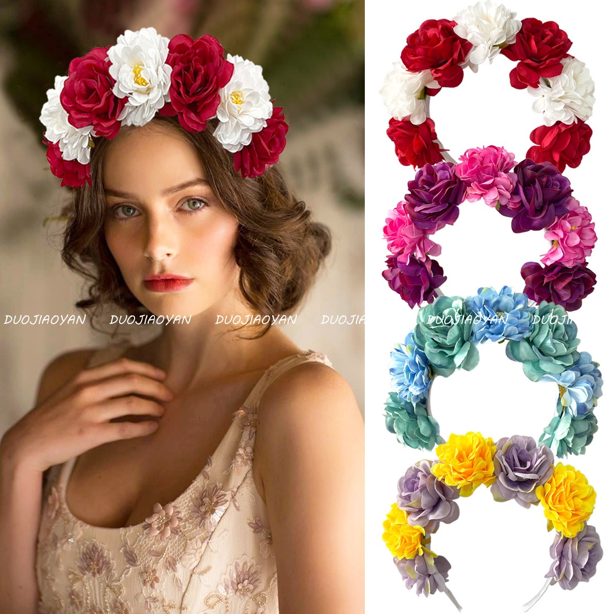 Amazon cross-border new rose headband, realistic peony three-dimensional headband, carnival party decoration headband wholesale full figure
