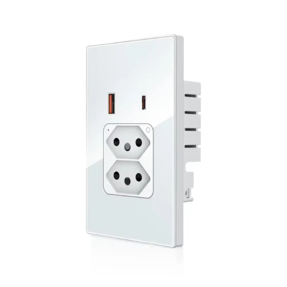 WiFi Smart Tuya Brazilian USB wall socket glass panel Remote wireless control compatible with Google Home