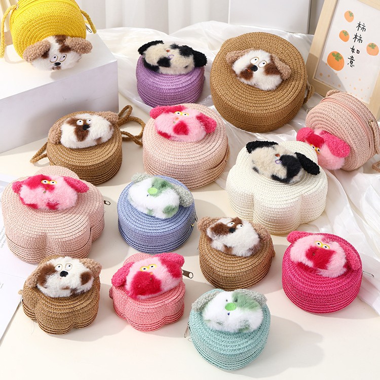 2025 New trendy and cute children's woven bags, seaside and beach vacation bags, summer girls' crossbody straw woven bags Specification image