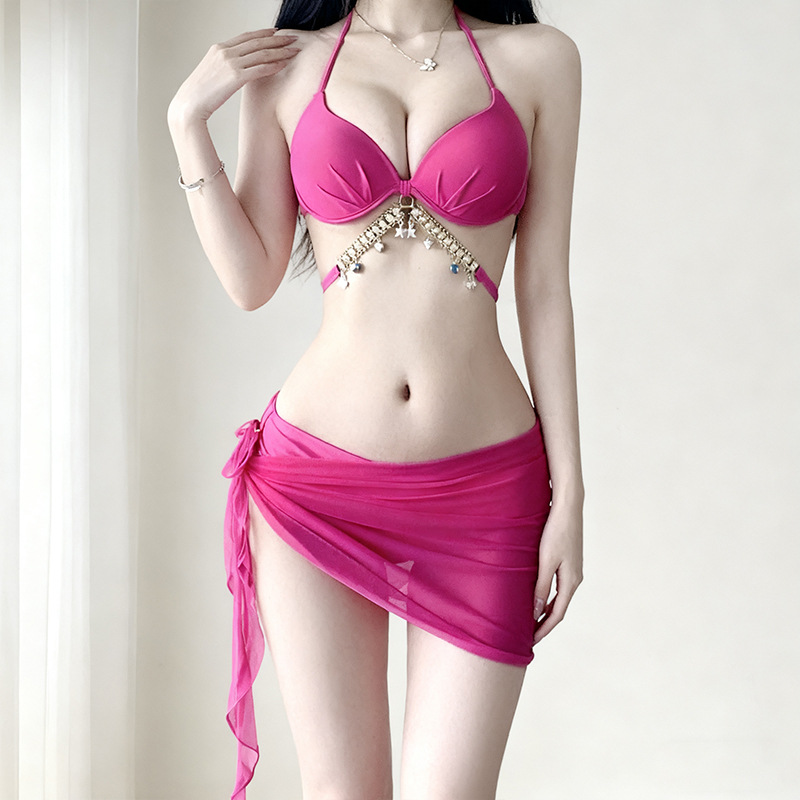 Bestseller two-piece bikini three-piece swimsuit for women 2025 New backless, slimming and concealer three-piece vacation swimsuit 125081 Specification image