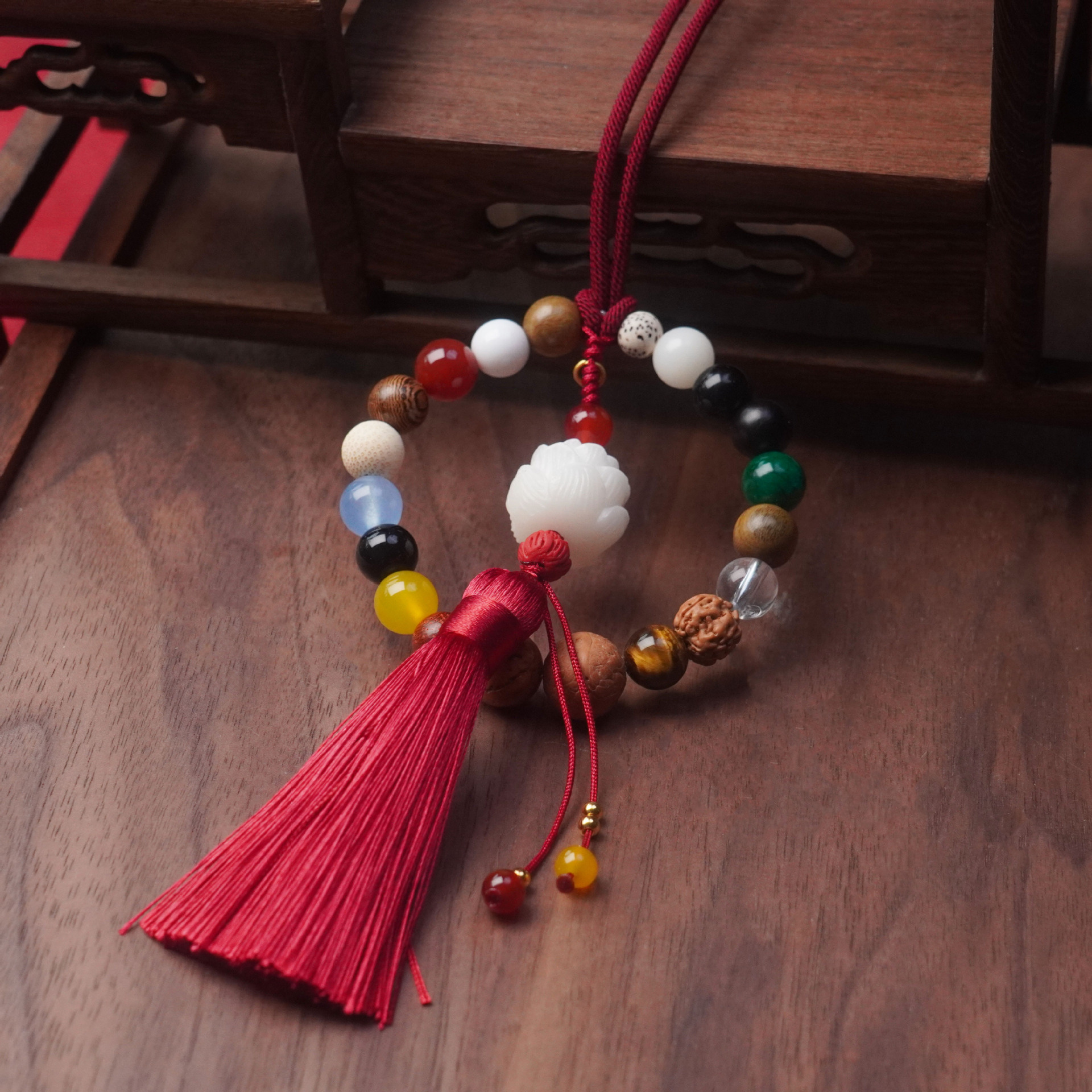 新中式星月菩提十八籽手串朱砂挂件招财纳福复古车载吊坠手链挂饰