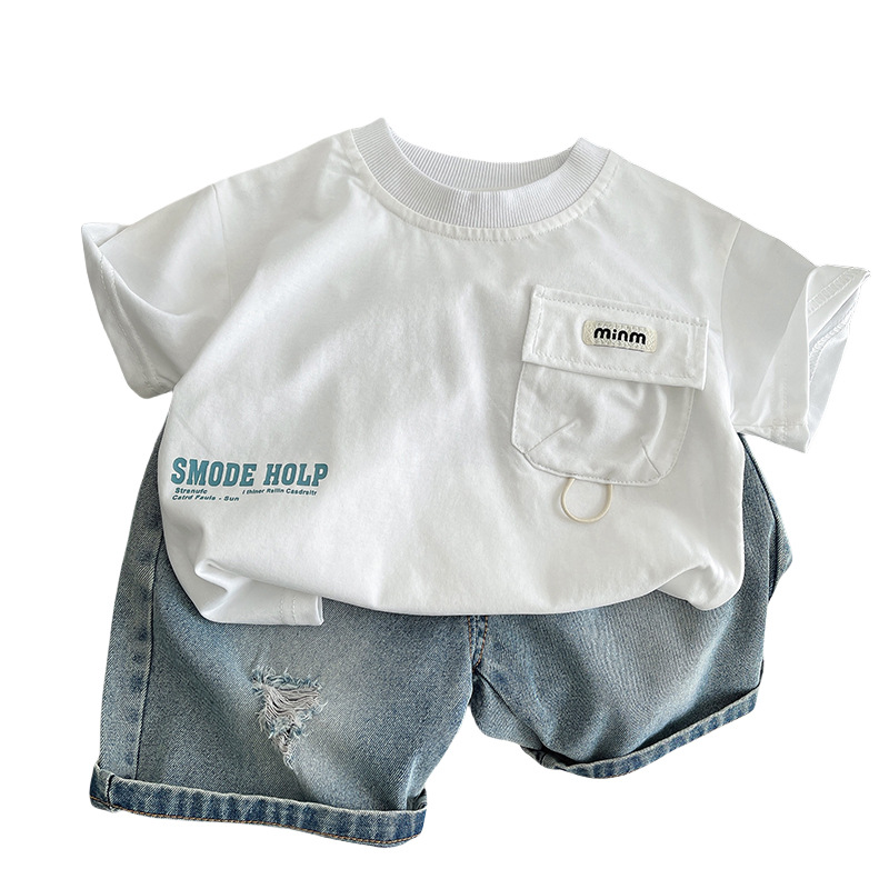 童装/童装女童短袖韩版/夏季短袖/衣服男童短袖韩版/儿童装男童短袖卡通白底实物图