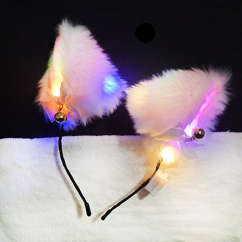 Korean version plush bell fox cat ear headband luminous headwear, the same style maid headband as the live-streaming Internet celebrity, in stock and in batch Application Scenario
