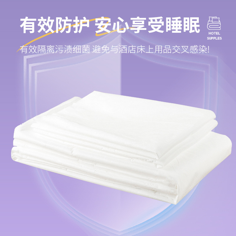 Disposable bed sheets, quilt covers and pillowcases, four-piece set, essential for business trips and travel, hotel and business travelers, dirty bedding, four items Application Scenario
