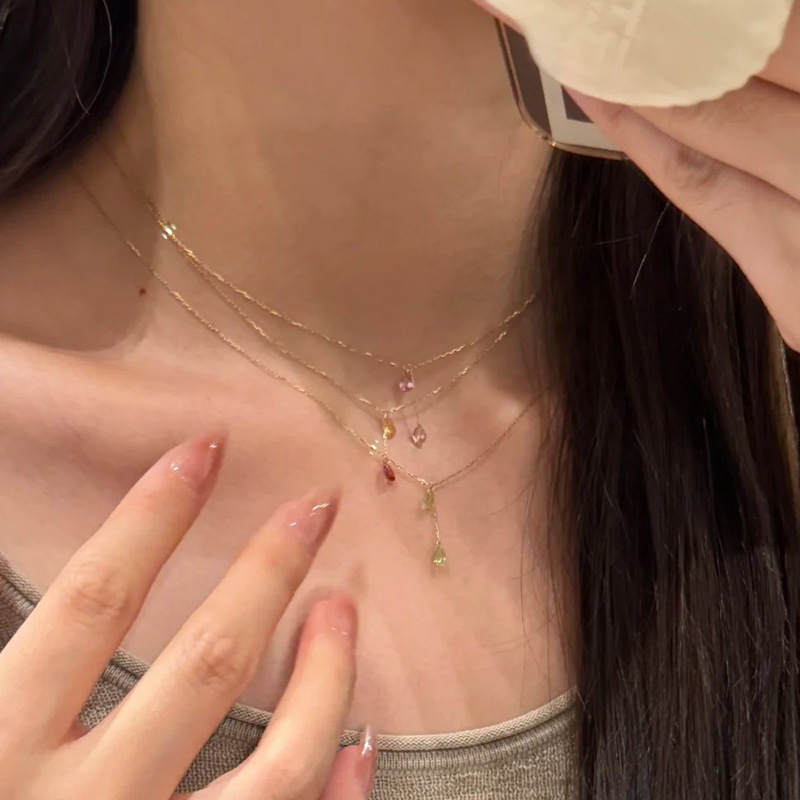 法式复古粼光水滴闪锆极细项链女轻奢小众高级感叠戴风锁骨链配饰