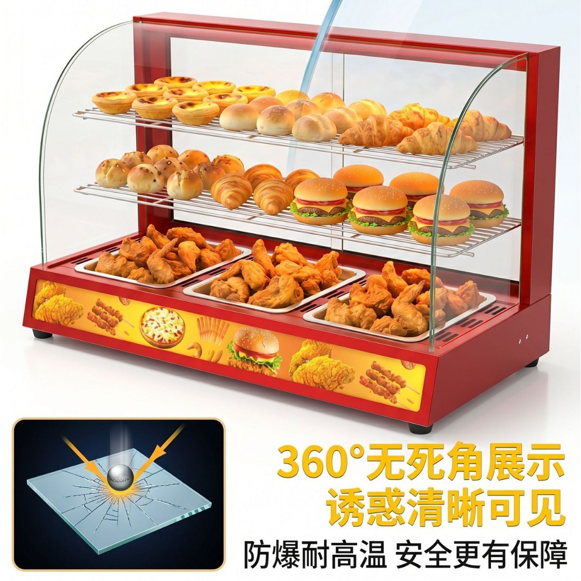 Commercial insulated cabinet, cooked food insulated display counter, constant temperature heating cabinet, fried egg tart food display cabinet manufacturer Application Scenario