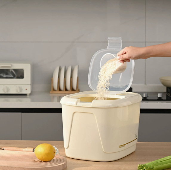 Light luxury, high appearance level, solid color household rice bucket, kitchen insect-proof and moisture-proof storage bucket, large-capacity food-grade sealed rice box Specification image