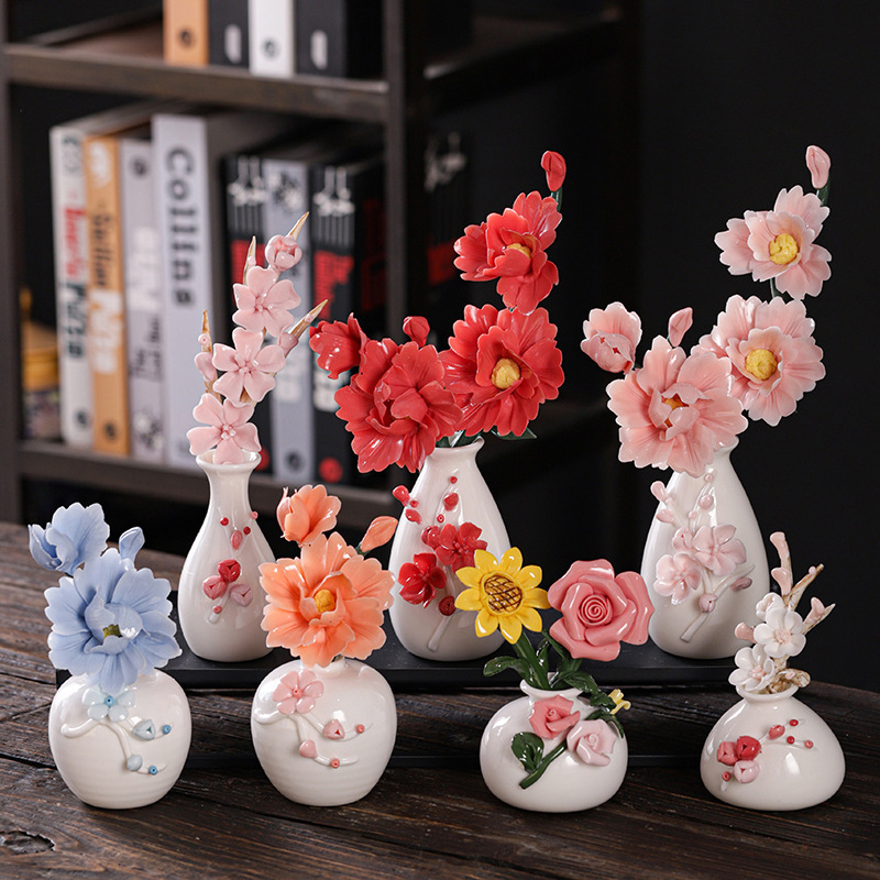 2025 Creative Ceramic Ornaments: Peony Porcelain Ceramic Flower Desktop Decorative Ornaments, Ceramic Flower Ceramic Ornaments, Home Ornaments, White porcelain details Picture