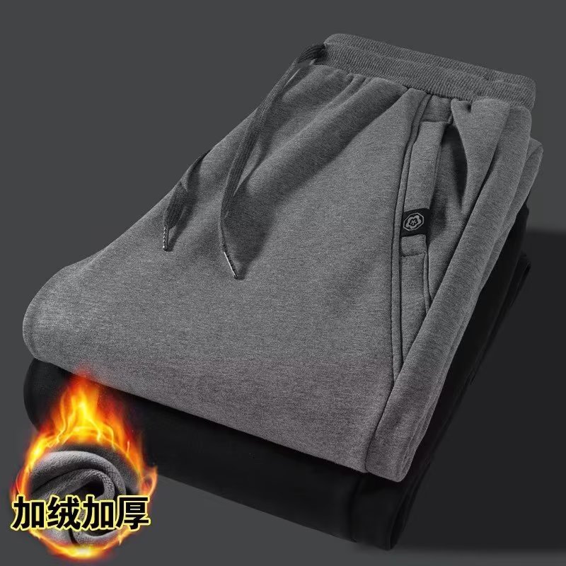 Casual long pants for men's autumn and winter, new sporty Korean style trend in stock wholesale, fleece thickened zipper sweatpants details Picture