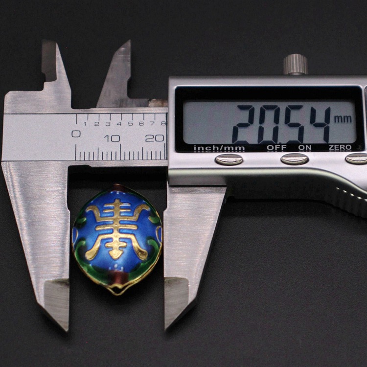 Traditional high-temperature enamel mechanism silver-blue ancient-style jewelry accessory, back cloud partition bead cloisonne 27*21 walnut longevity character Specification image