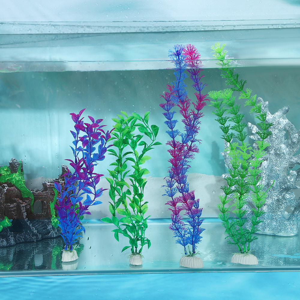 Plastic water plant micro-landscape simulation ornaments for fish tank landscaping, long seaweed leaf background and green plants for aquarium decoration