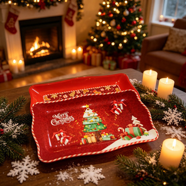 Direct sales of red Christmas tree gingerbread melamine plates from foreign trade manufacturers. Commercial stock of durable and wear-resistant melamine products
