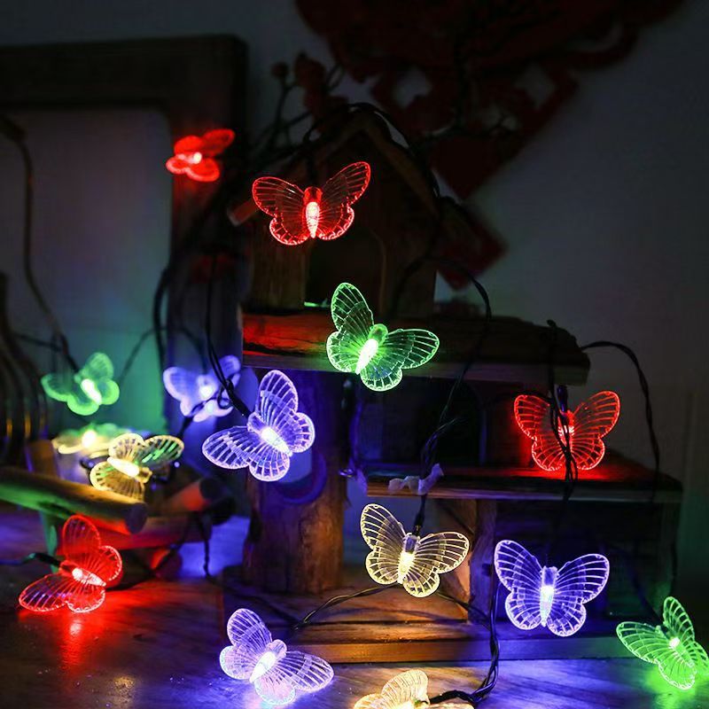 Solar-powered butterfly light strings, outdoor courtyard lawn and garden atmosphere romantic decorative lights, battery box light strings, colored lights details Picture