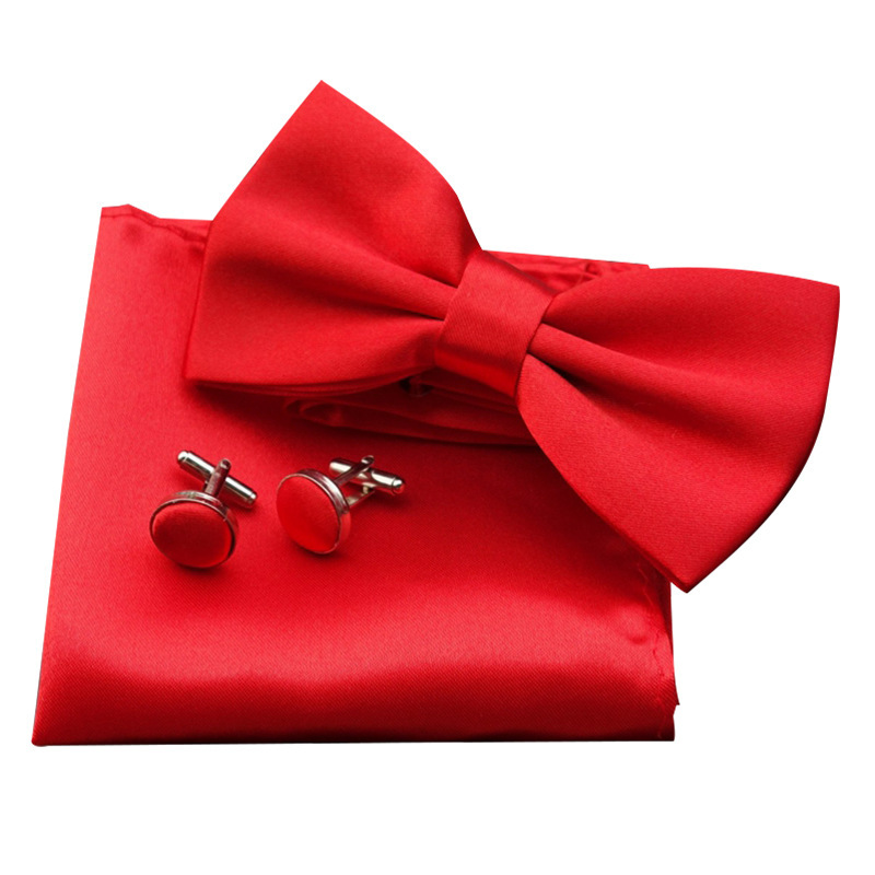 速卖通 EBAY男士结婚纯色领结口袋巾袖扣套装男式蝴蝶结手帕袖扣产品图