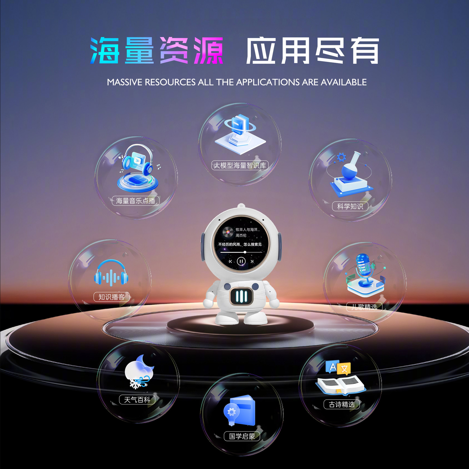 High-definition screen display, AI large model Doubao, deepseek, Bluetooth, WIFI, speaker, clock, alarm clock, smart creative speaker Application Scenario