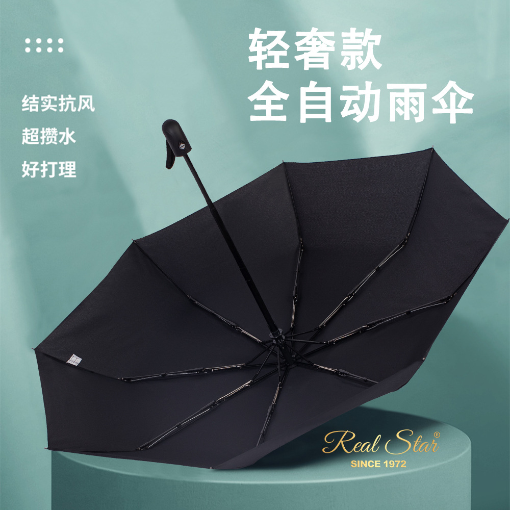 Black Spring fabric impact umbrellas and fiber folding umbrellas are now on sale for cross-border automatic umbrellas exported to Europe Specification image