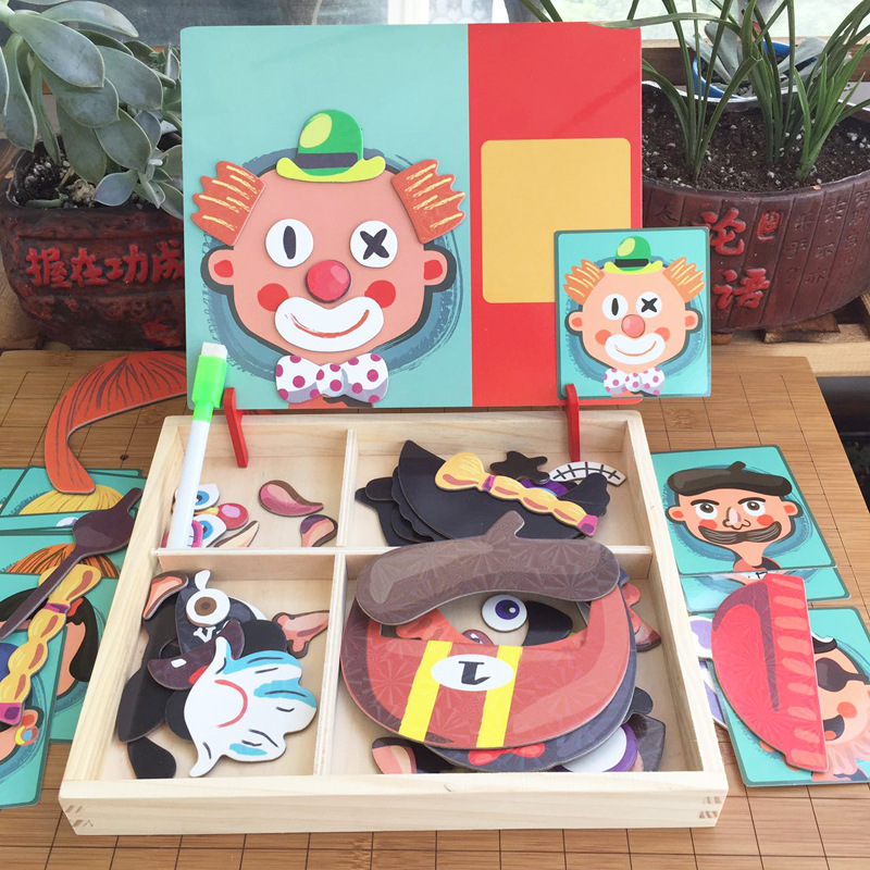 跨境换装五官磁性贴拼图逻辑思维益智木制玩具儿童早教启蒙认知