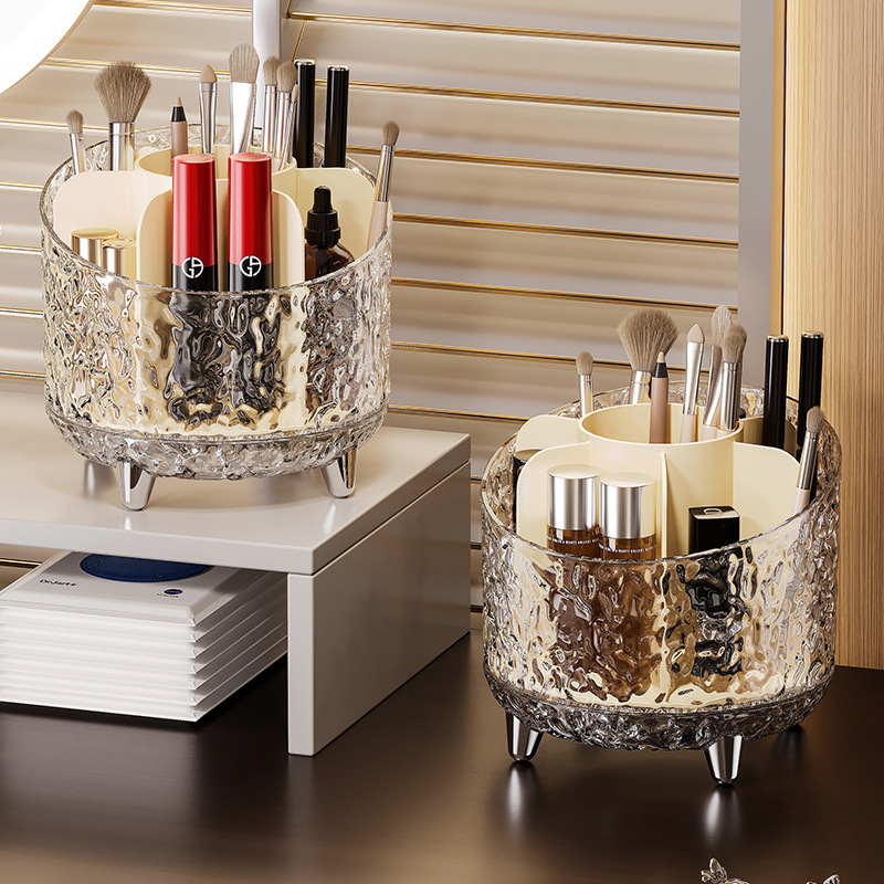 Cosmetics storage box, rotating dust-proof makeup brush storage cylinder, dressing table, desktop pen bucket, lipstick and eyeshadow shelf Application Scenario