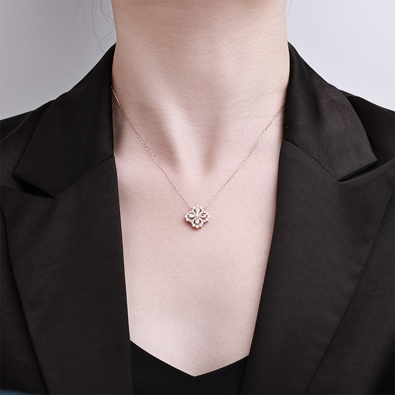 S925纯银四叶草项链百搭高级感轻奢锁骨链爆款颈链图