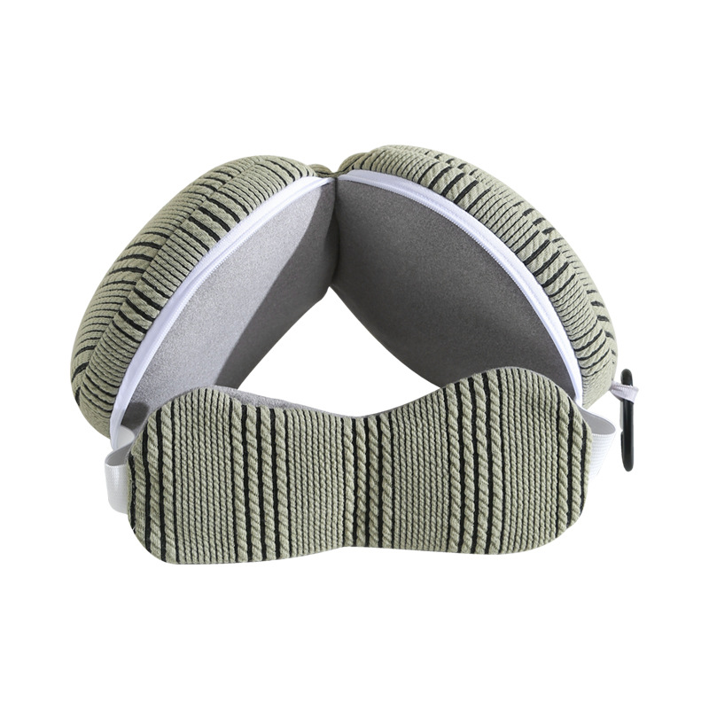 眼罩护颈枕二合一便携枕头多用U型枕飞机旅行遮光午休枕暗纹格子白底实物图