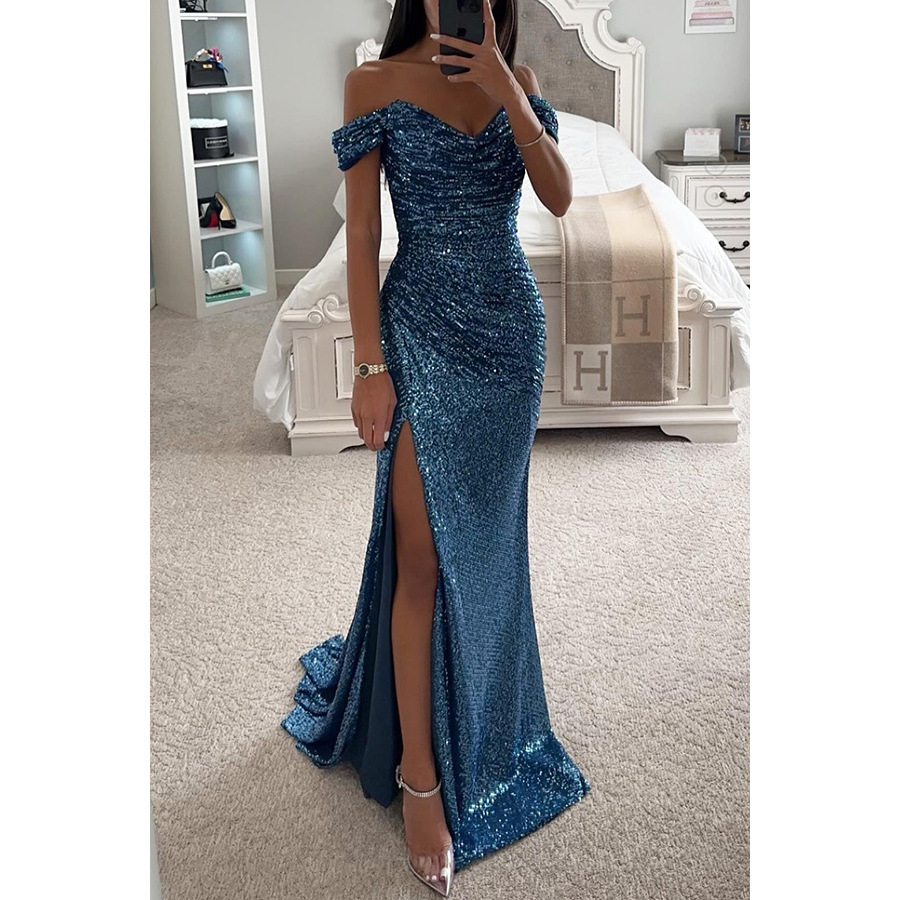 Cross-border 2025 New European and American party sequined one-shoulder split dress, INS casual fashion dress for women Application Scenario