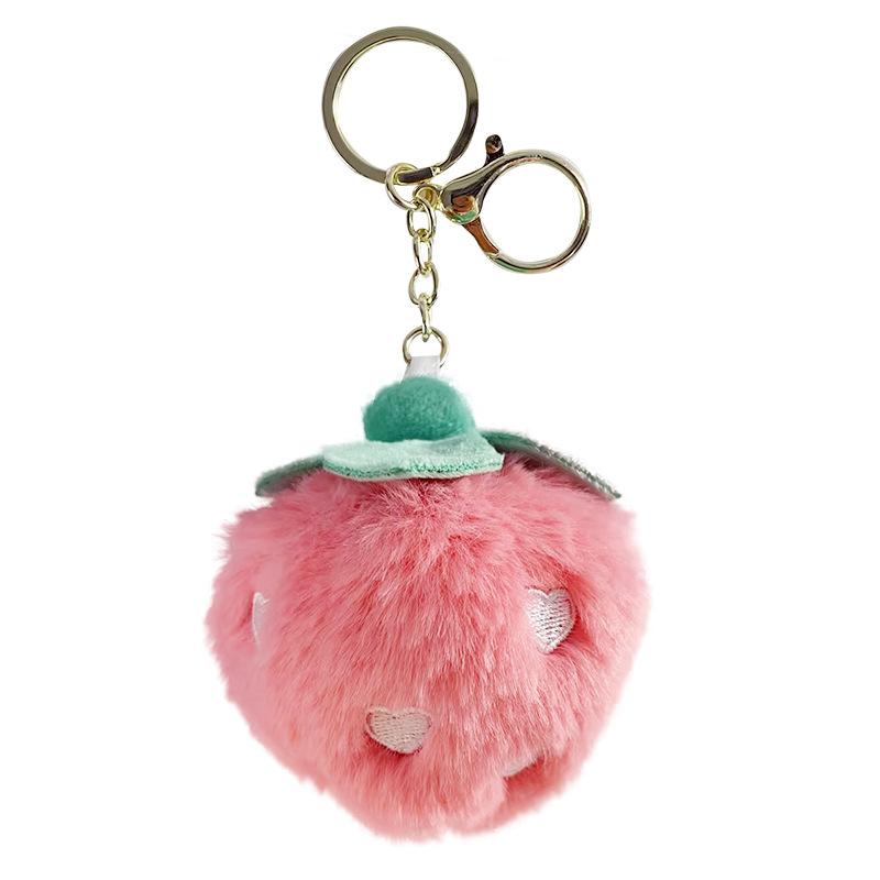 卡通可爱毛绒水果钥匙扣柔软水蜜桃汽车钥匙链书包挂件钥匙环批发白底实物图
