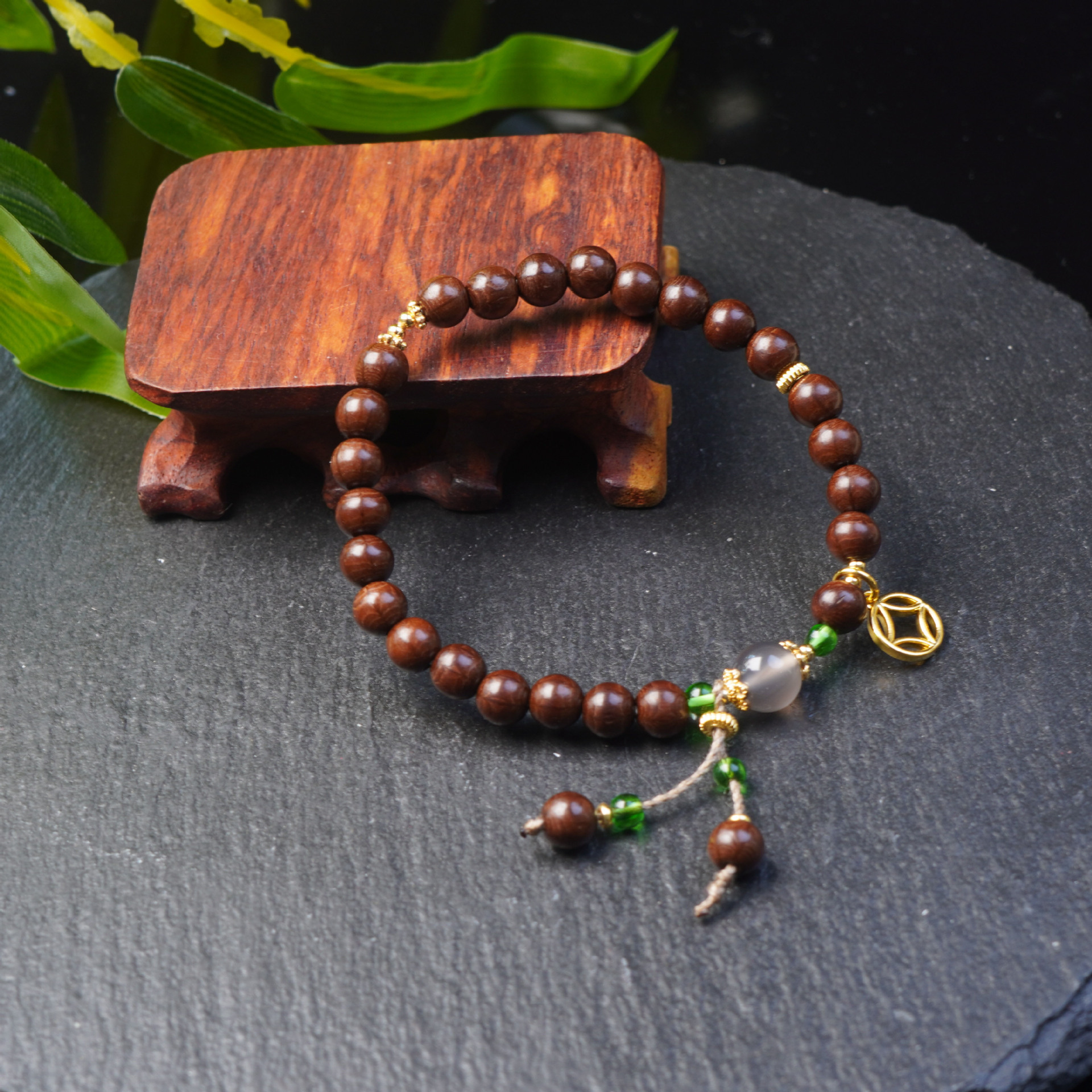 寺庙同款六道木古风桃木手串民族风金币吊坠手链有求币应礼盒饰品