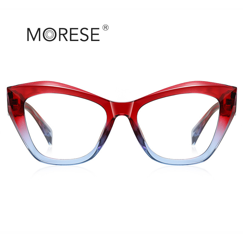 TR90 anti-blue light glasses 2197 thick frame texture imitation board optical frame cat-eye ins style women's fashionable flat light glasses Item Picture
