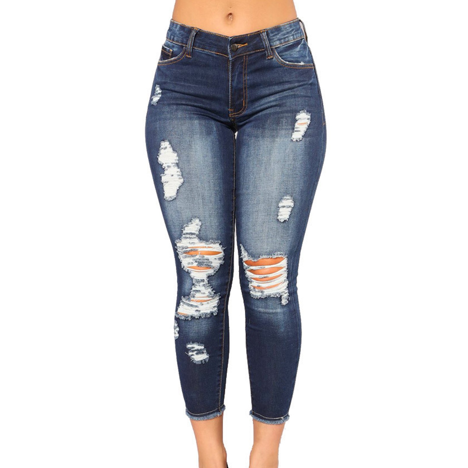 Amazon AliExpress eaby European and American export high-waisted stretch ripped jeans for women