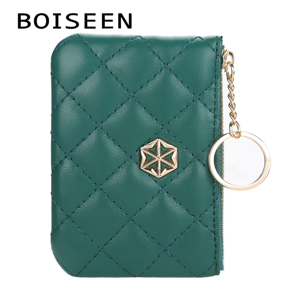 BOISEEN's new coin purse for women features a Korean-style embossed checkered zipper key case and a fashionable mini wallet card case for women Item Picture